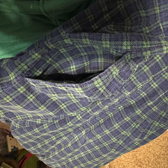 Bryn Connelly Corduroy Jumper Dress Sz 4P Tartan Plaid Navy green Midi VTG 80s - Picture 8 of 9